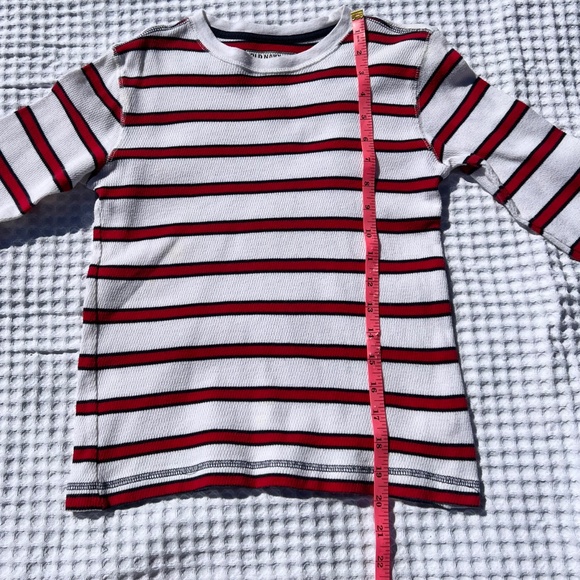 Old Navy White Long-Sleeve, Waffle-Knit Shirt with Red and Navy Stripes - Picture 9 of 11